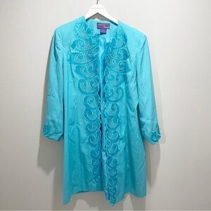 BLESSINGS FROM HEAVEN Women’s Blue Beaded Appliqué Church Clothing Blazer 20W
